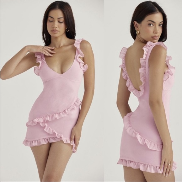 HOUSE OF CB 'Tania' Pink Quartz Ruffle Mini Dress NWT - Picture 8 of 15
